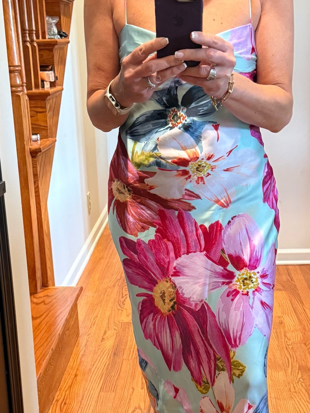 Amanda Uprichard Aqua Floral Maxi Dress with Magenta Flowers - Picture 2 of 3
